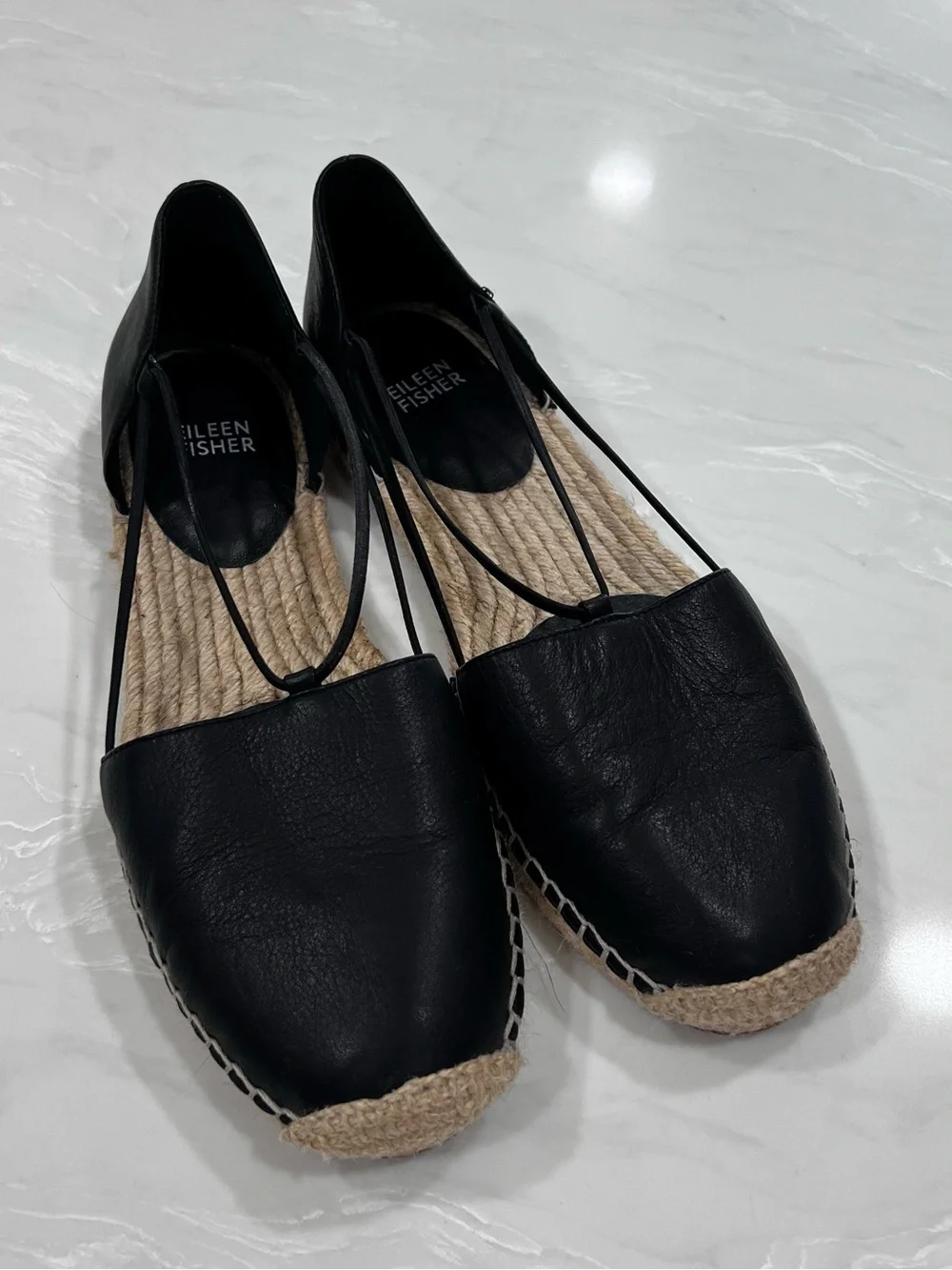 Eileen Fisher Lee Spadrillle Black Leather Comfortable Bohemian Shoes Size 9 M